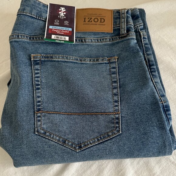 New Izod Salt Water Men's Jeans Size 38 X 30 Blue Straight Fit Comfort Stretch - Picture 1 of 14